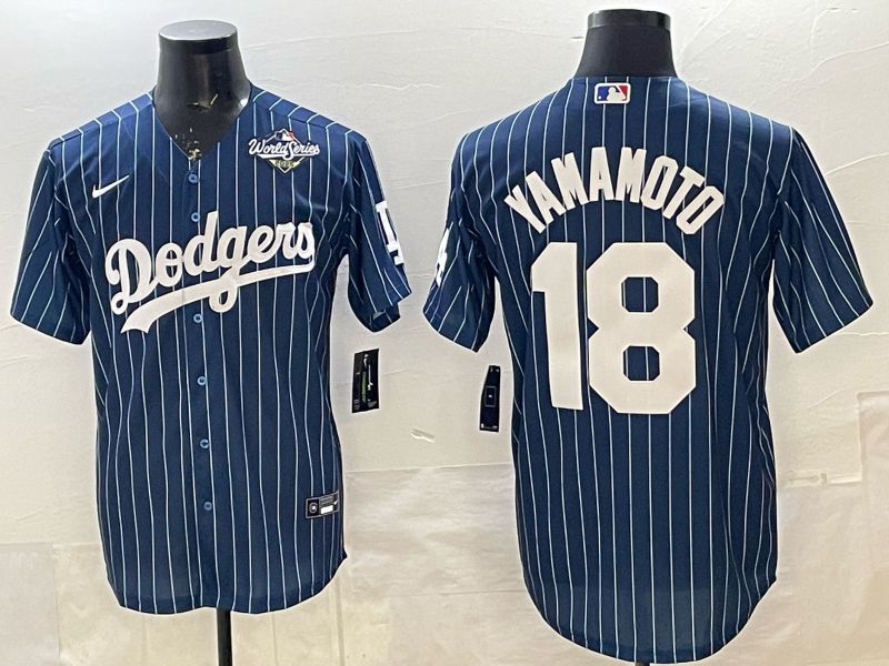 Men 2026 Nike Los Angeles Dodgers #18 Yamamoto Blue Stripe Game MLB Jersey 012->los angeles dodgers->MLB Jersey